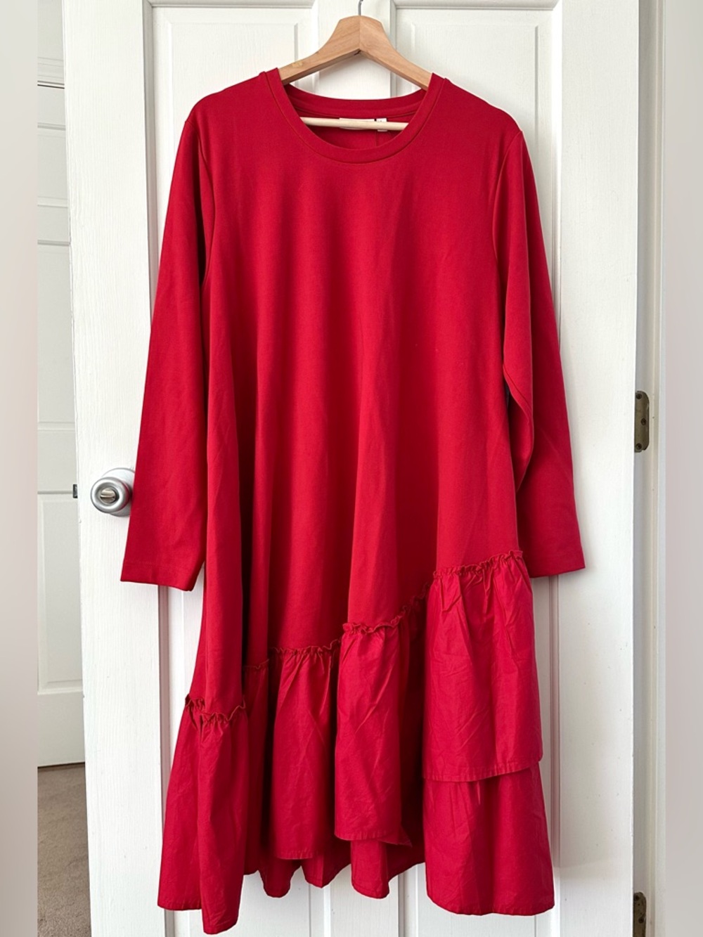 MASAI Red Nell Long Sleeve Tiered Hem Swing Dress Asymmetrical Ruffle Size L